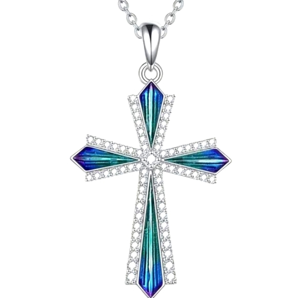 Elegant Silver and Blue Cross Pendant Necklace